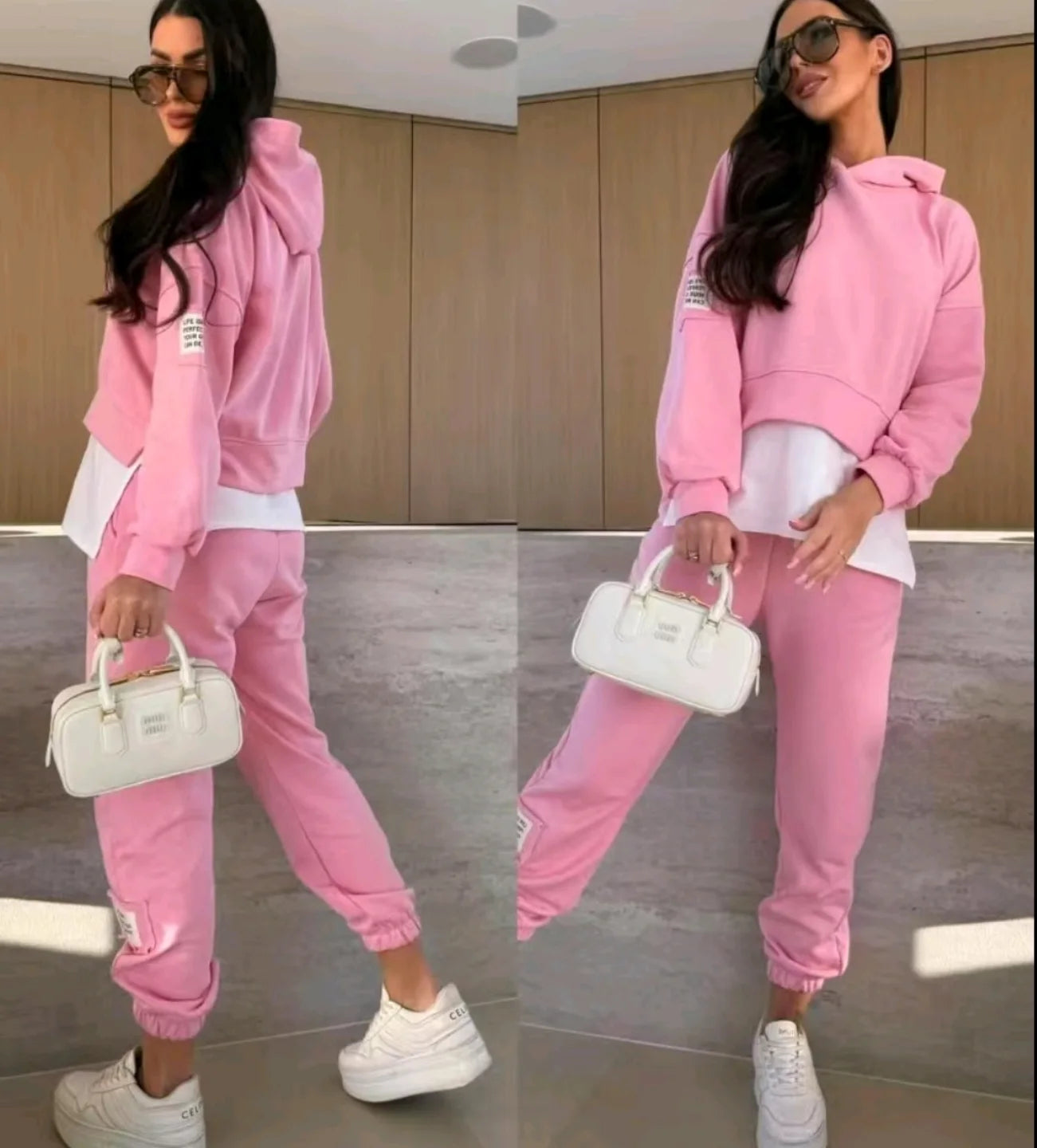 🍂Herbstrabatt 50 %✨🩷Lässiger Sweatshirt-Anzug mit Kapuze und Patchwork für Damen