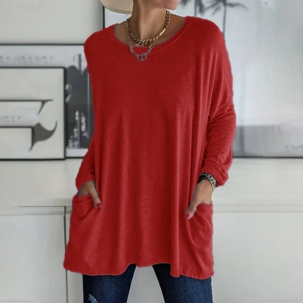 👚50% Rabatt ✨Neues langärmeliges Baumwoll-T-Shirt mit lässiger Tasche
