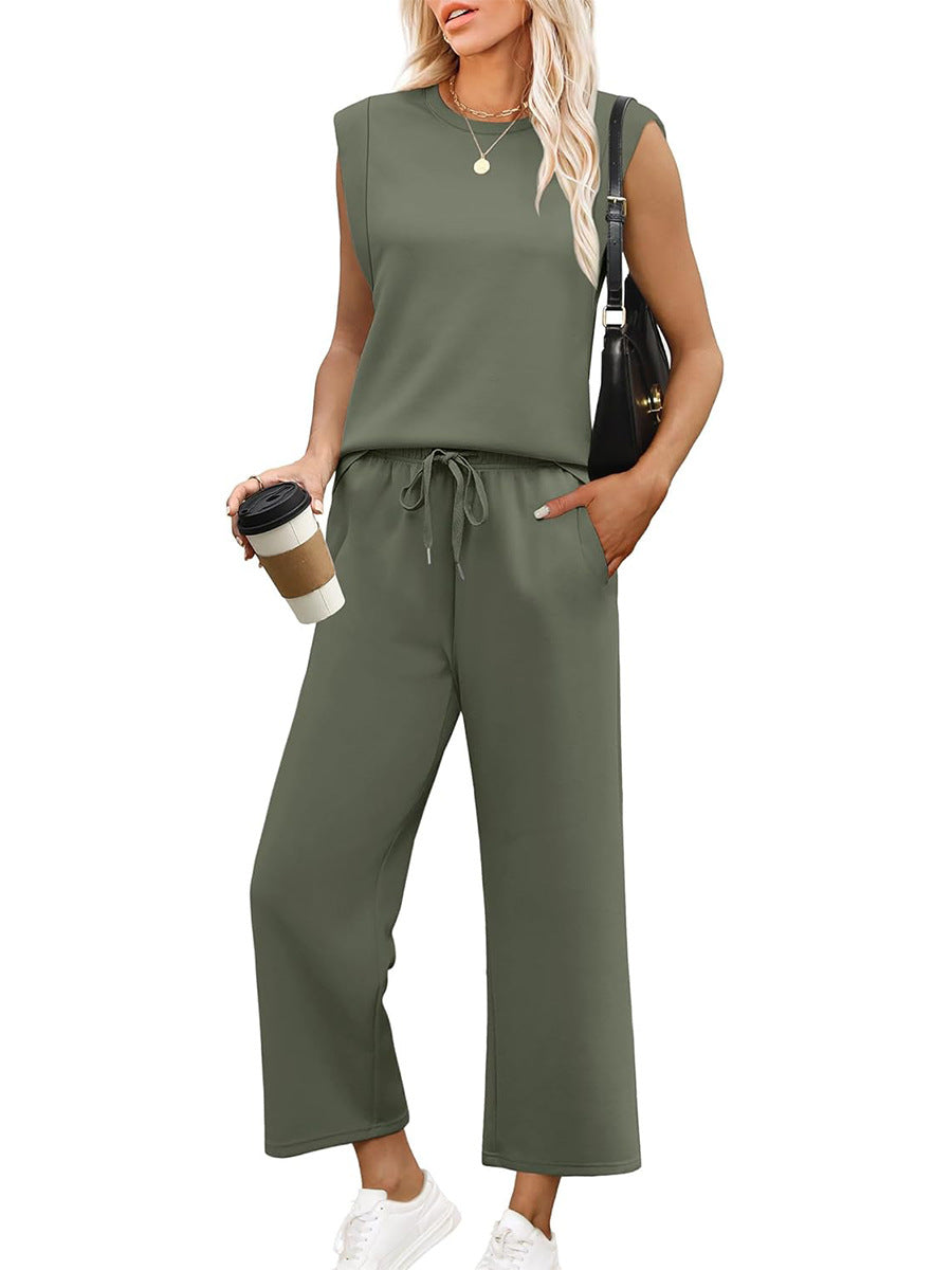 🌺2025 Neu eingetroffen🌺2025 Neue Frauen Casual Cap Sleeve Top Wide Leg Crop Pants Zweiteilige Sets