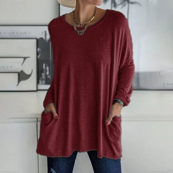 👚50% Rabatt ✨Neues langärmeliges Baumwoll-T-Shirt mit lässiger Tasche