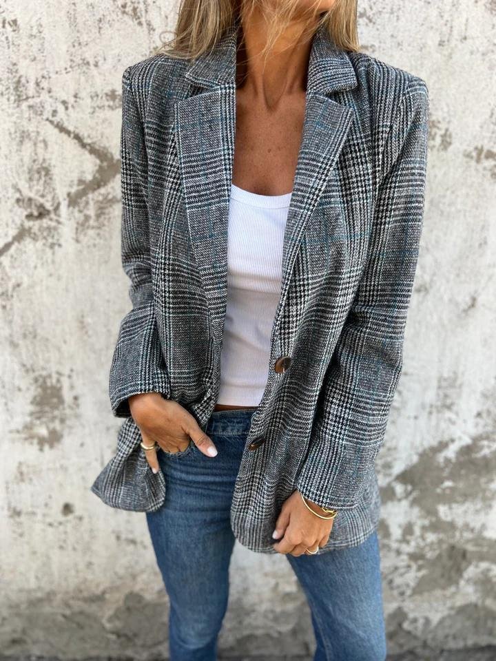 ⏰58% Rabatt🥰Saisonangebot zum Super-Sonderpreis🥰Lässiger karierter Blazer mit Revers