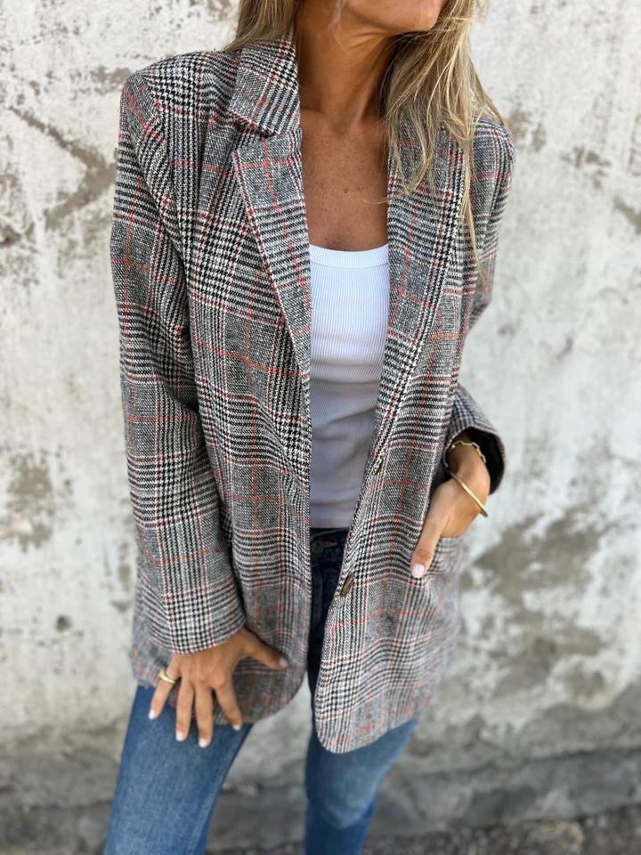 ⏰58% Rabatt🥰Saisonangebot zum Super-Sonderpreis🥰Lässiger karierter Blazer mit Revers