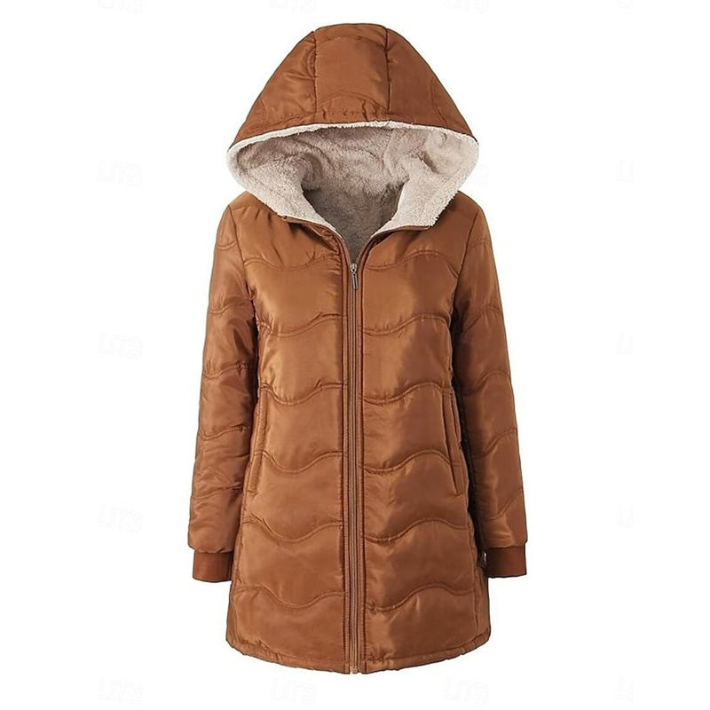Warme Jacke mit Kapuze und Reißverschluss für Frauen