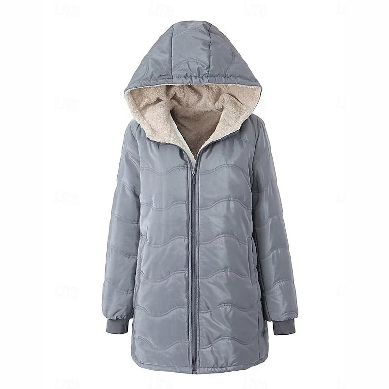 Warme Jacke mit Kapuze und Reißverschluss für Frauen
