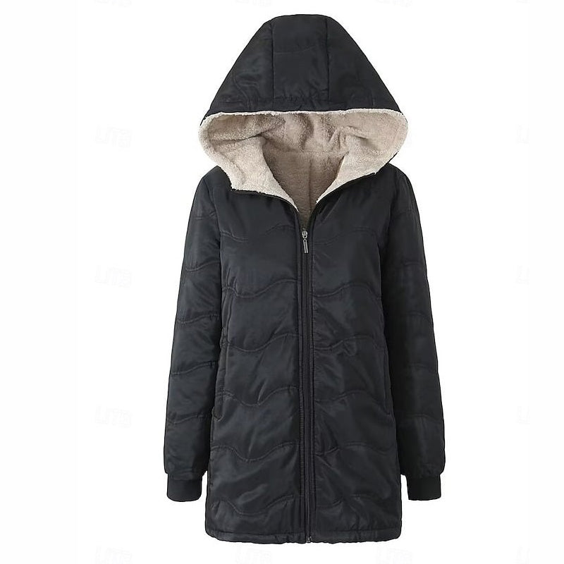 Warme Jacke mit Kapuze und Reißverschluss für Frauen