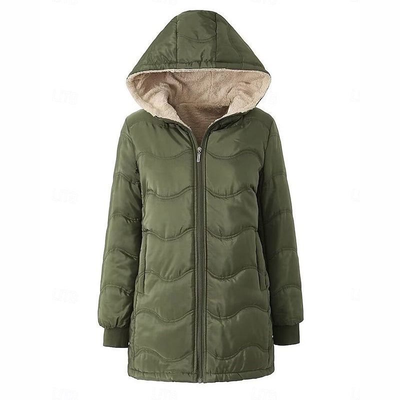 Warme Jacke mit Kapuze und Reißverschluss für Frauen