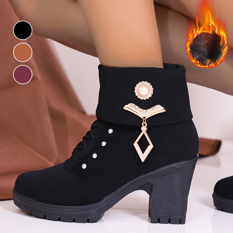 đ„Solange der Vorrat reicht 40 % Rabatt!đDamen Stiefeletten mit dickem Absatz und Strass-Dekor