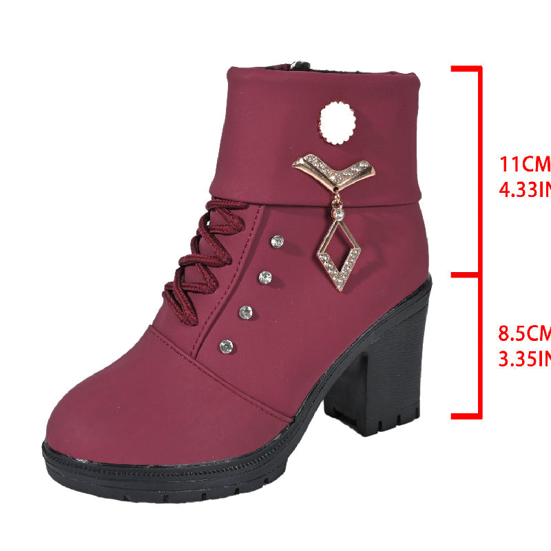 đ„Solange der Vorrat reicht 40 % Rabatt!đDamen Stiefeletten mit dickem Absatz und Strass-Dekor