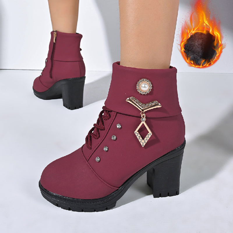 đ„Solange der Vorrat reicht 40 % Rabatt!đDamen Stiefeletten mit dickem Absatz und Strass-Dekor