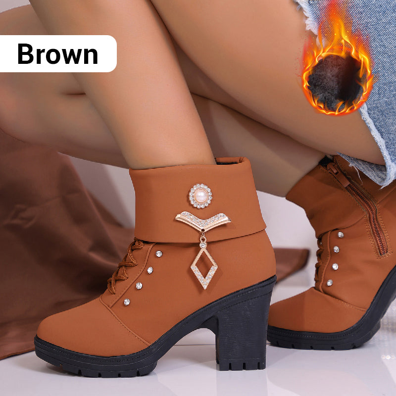 đ„Solange der Vorrat reicht 40 % Rabatt!đDamen Stiefeletten mit dickem Absatz und Strass-Dekor