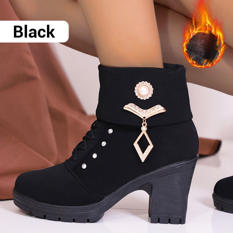 đ„Solange der Vorrat reicht 40 % Rabatt!đDamen Stiefeletten mit dickem Absatz und Strass-Dekor