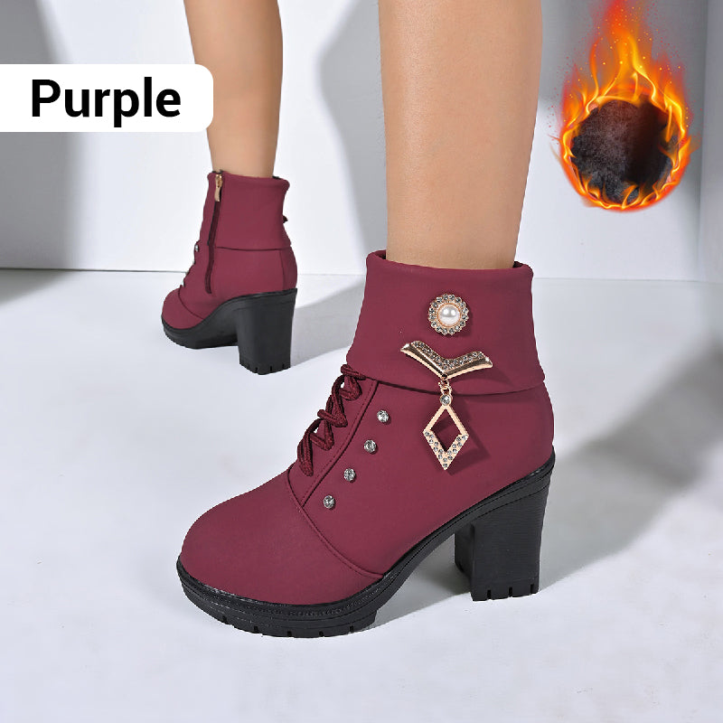 đ„Solange der Vorrat reicht 40 % Rabatt!đDamen Stiefeletten mit dickem Absatz und Strass-Dekor