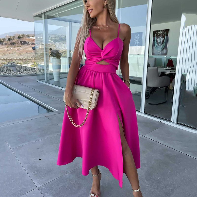 👗💖Damen Spaghettiträger Kleid mit hohem Schlitz