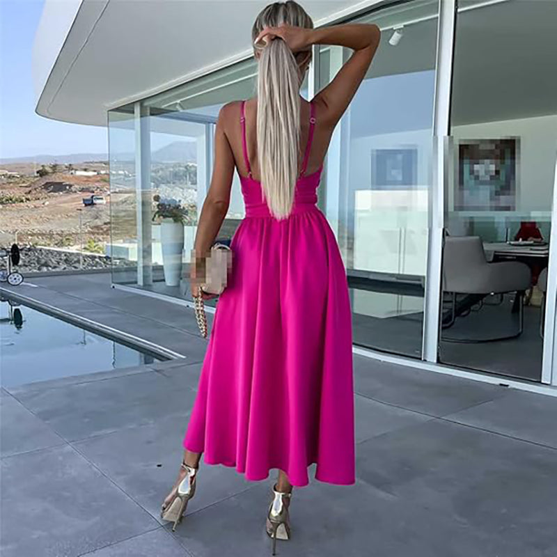 👗💖Damen Spaghettiträger Kleid mit hohem Schlitz