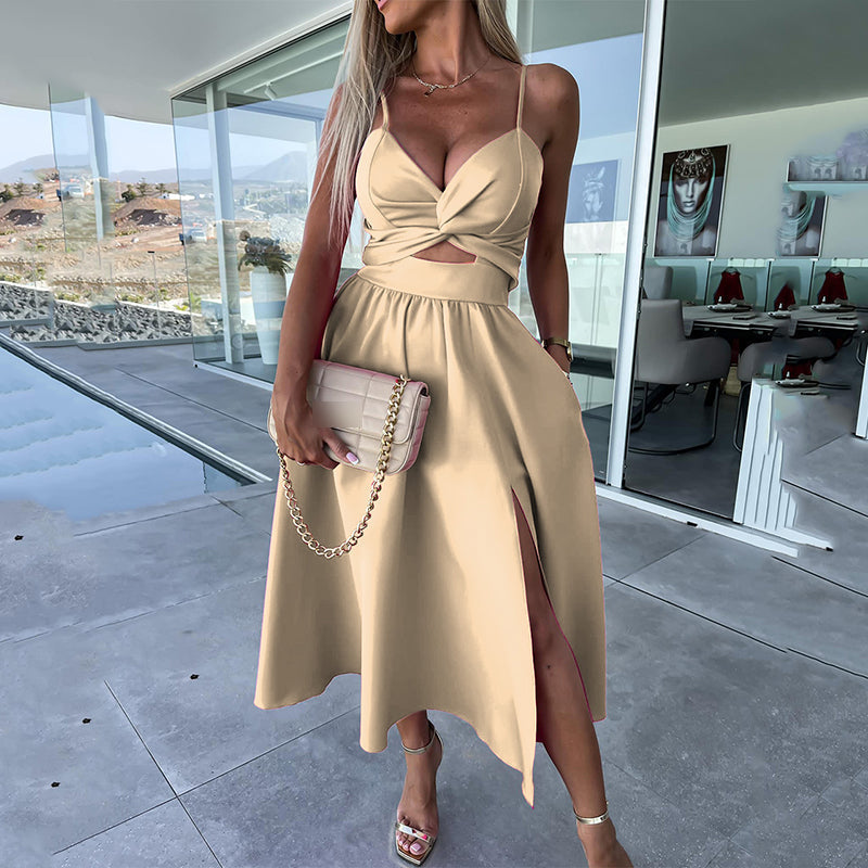 👗💖Damen Spaghettiträger Kleid mit hohem Schlitz