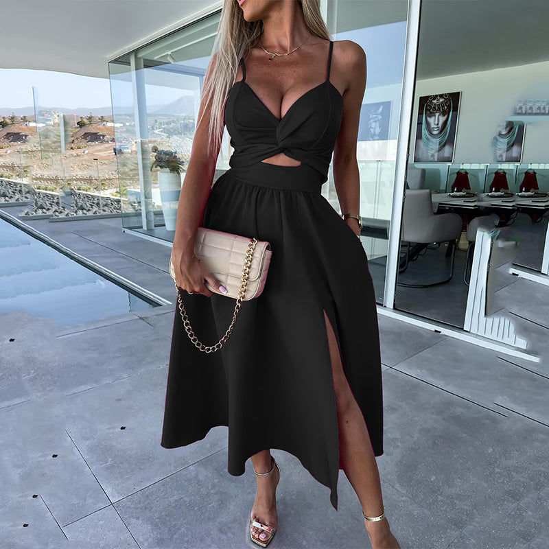 👗💖Damen Spaghettiträger Kleid mit hohem Schlitz