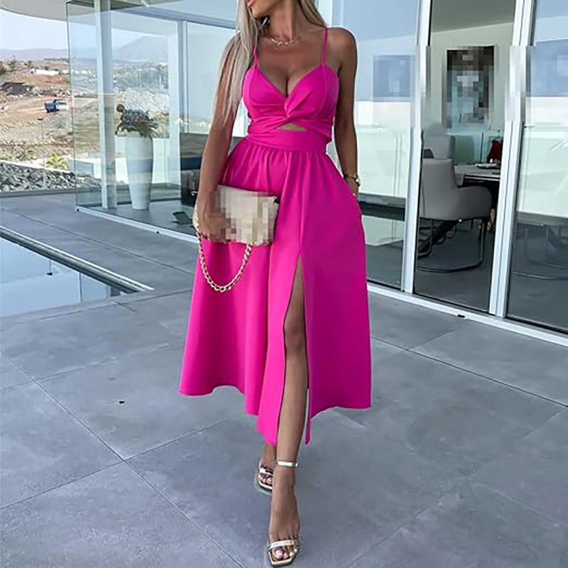 👗💖Damen Spaghettiträger Kleid mit hohem Schlitz