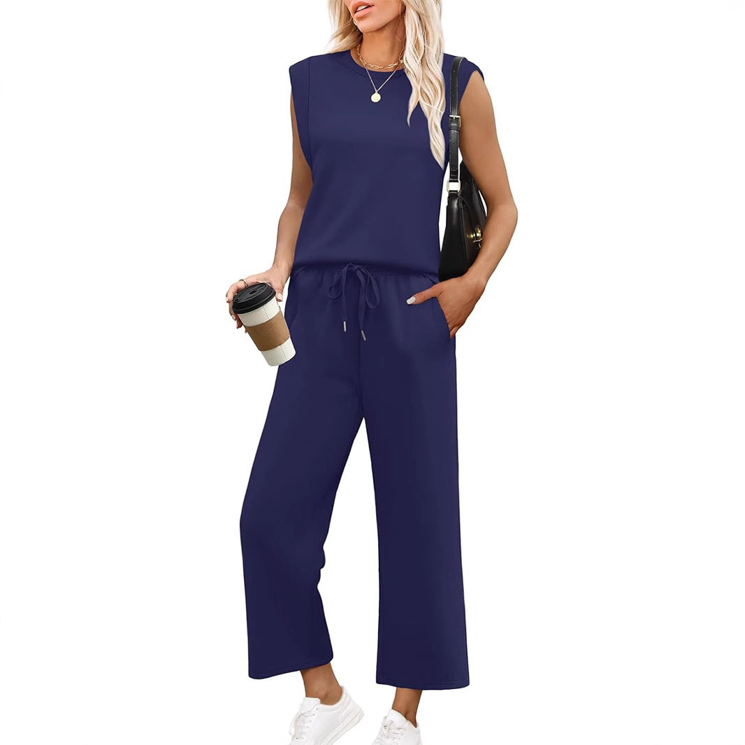 🌺2025 Neu eingetroffen🌺2025 Neue Frauen Casual Cap Sleeve Top Wide Leg Crop Pants Zweiteilige Sets