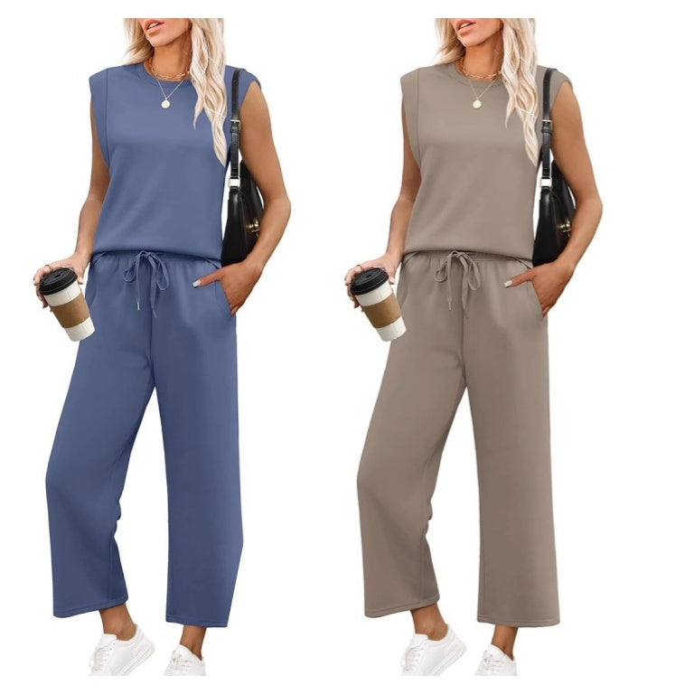 🌺2025 Neu eingetroffen🌺2025 Neue Frauen Casual Cap Sleeve Top Wide Leg Crop Pants Zweiteilige Sets