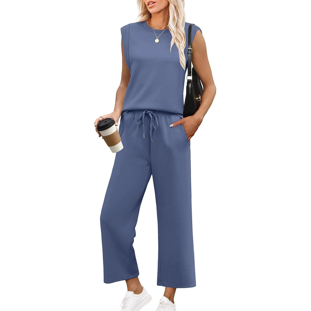🌺2025 Neu eingetroffen🌺2025 Neue Frauen Casual Cap Sleeve Top Wide Leg Crop Pants Zweiteilige Sets
