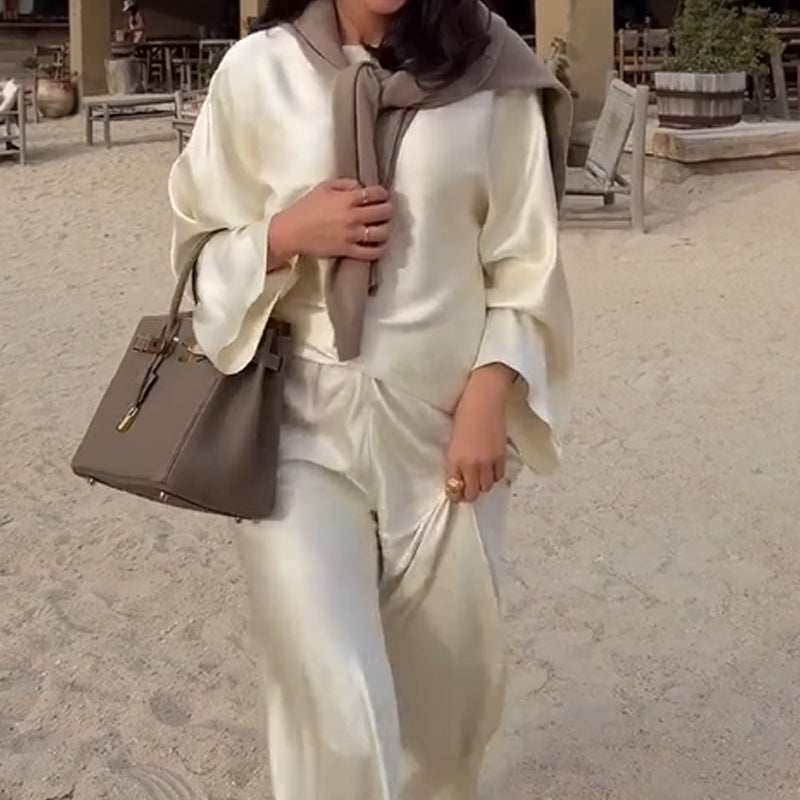 Elegantes Set: Langarm-Top und Hose mit weitem Bein