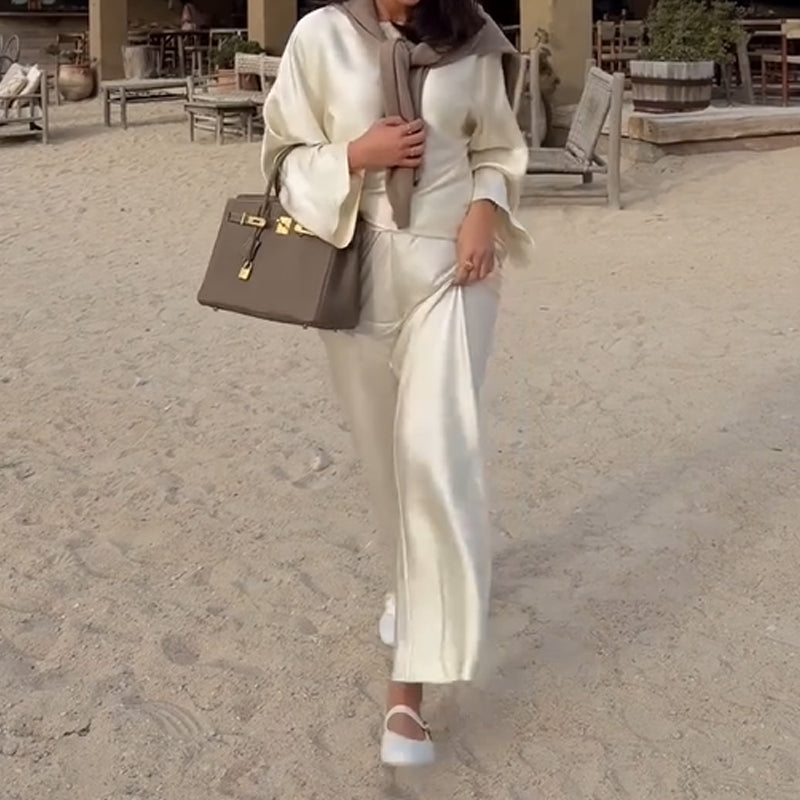 Elegantes Set: Langarm-Top und Hose mit weitem Bein