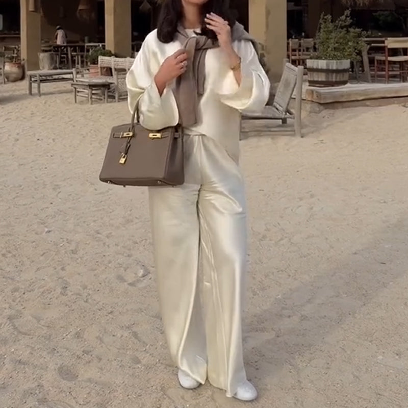 Elegantes Set: Langarm-Top und Hose mit weitem Bein