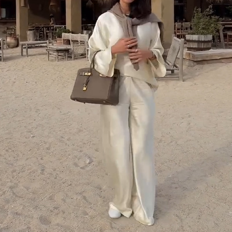 Elegantes Set: Langarm-Top und Hose mit weitem Bein