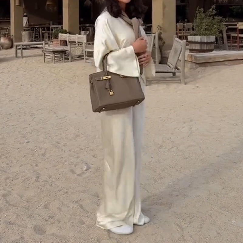 Elegantes Set: Langarm-Top und Hose mit weitem Bein