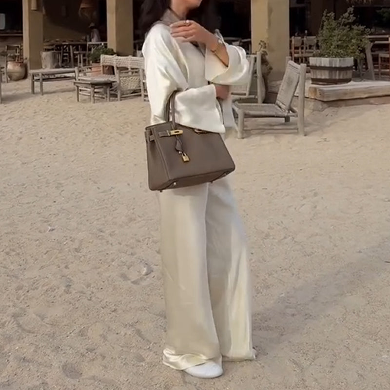 Elegantes Set: Langarm-Top und Hose mit weitem Bein