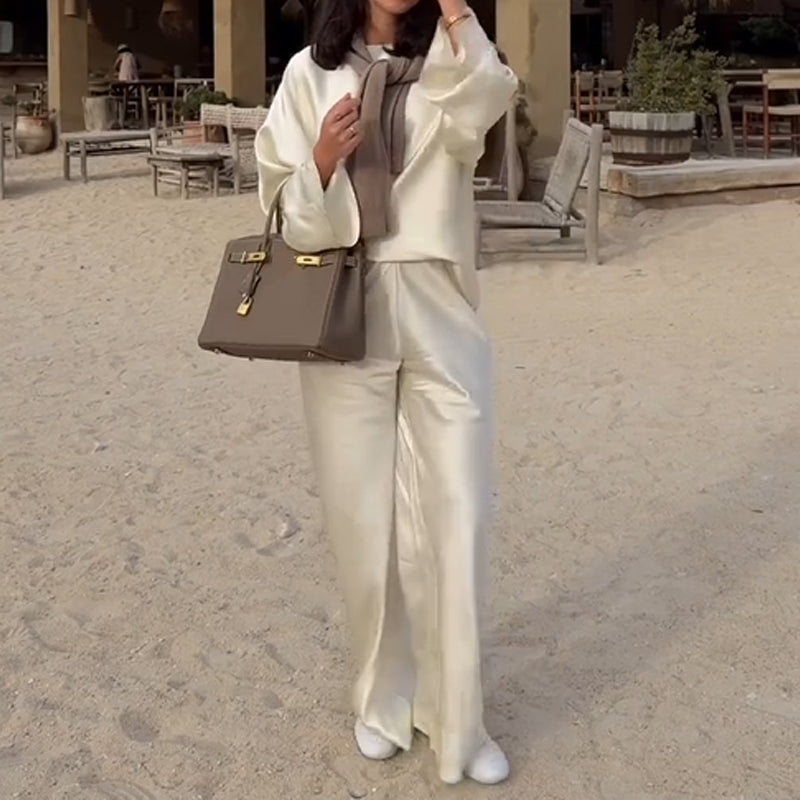Elegantes Set: Langarm-Top und Hose mit weitem Bein