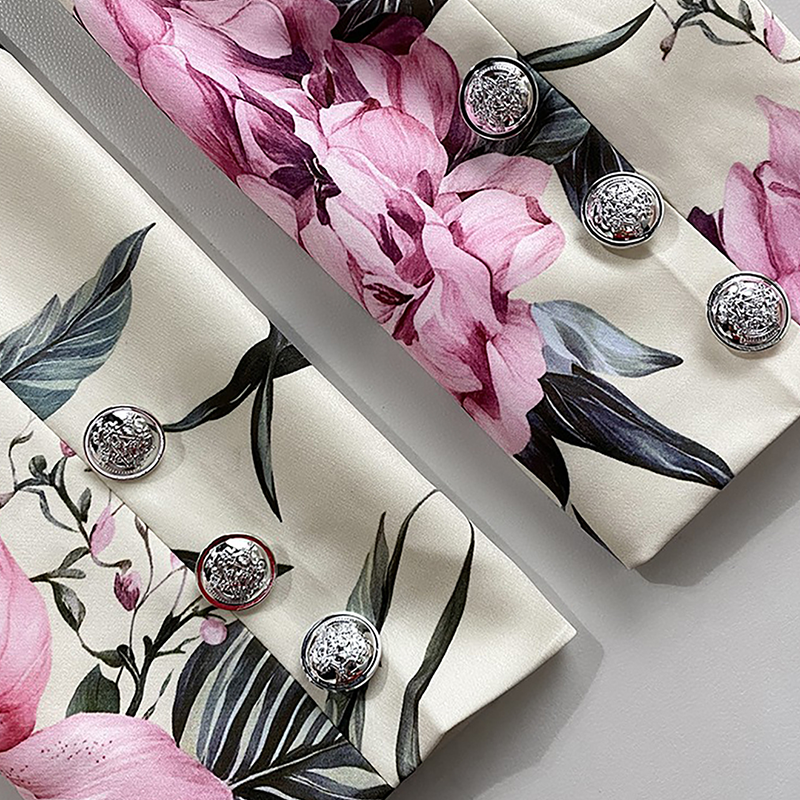 Picture Perfect – Kurzer Blazer mit botanischem Blumendruck und langen Ärmeln und Revers