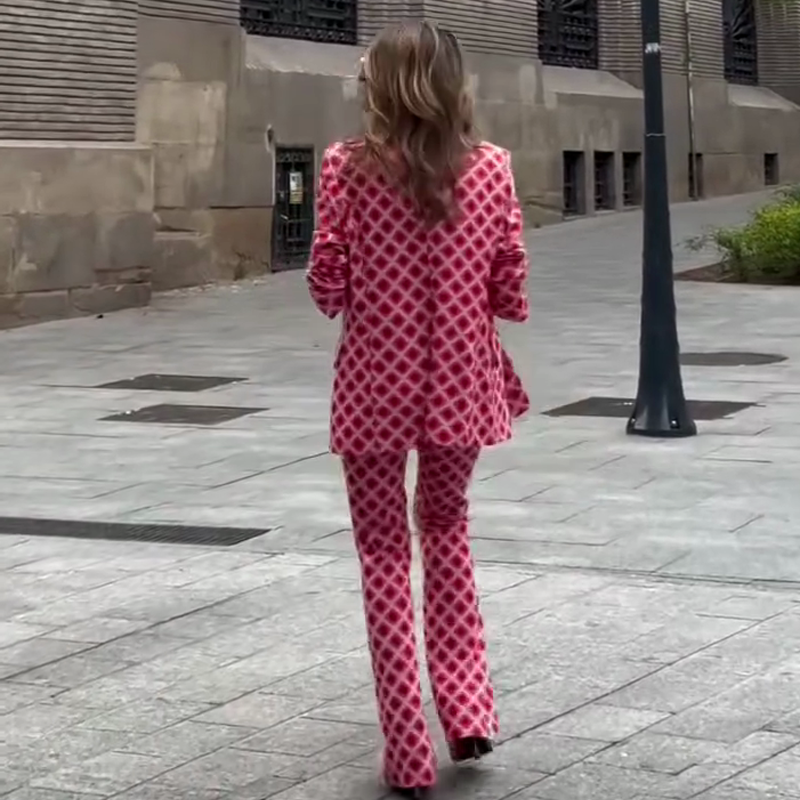 Modisches pink kariertes Set für Damen – Blazer und Hose