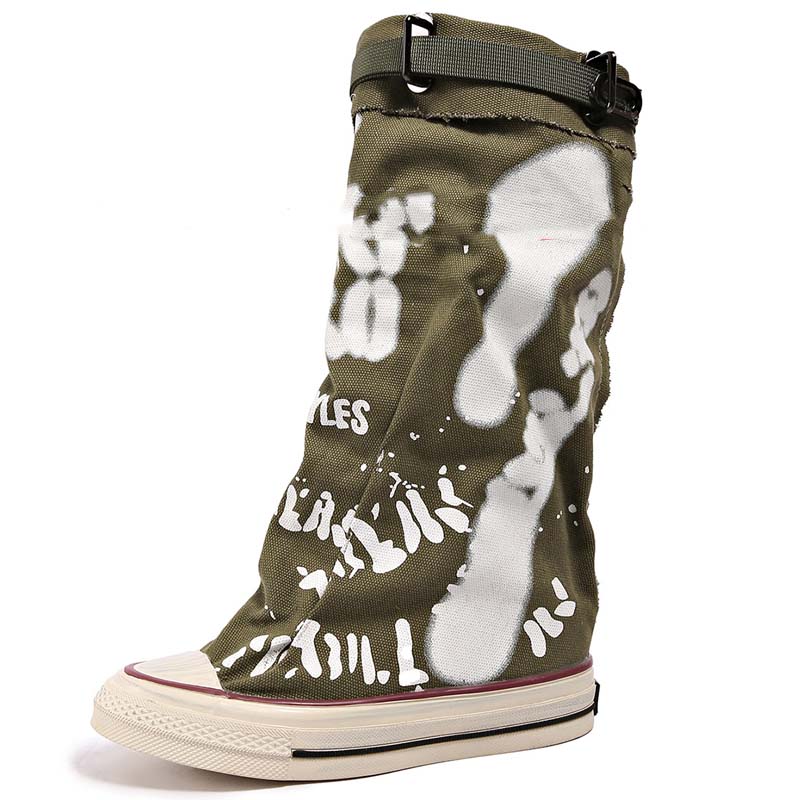 💗LETZTER TAG AKTION - 50% RABATT💗Flache Retro-Stiefel aus Canvas mit mittlerem Schaft für Damen