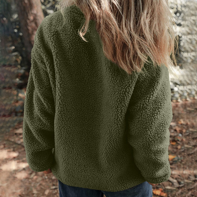Damen warme Jacke mit Reißverschluss und Brusttasche