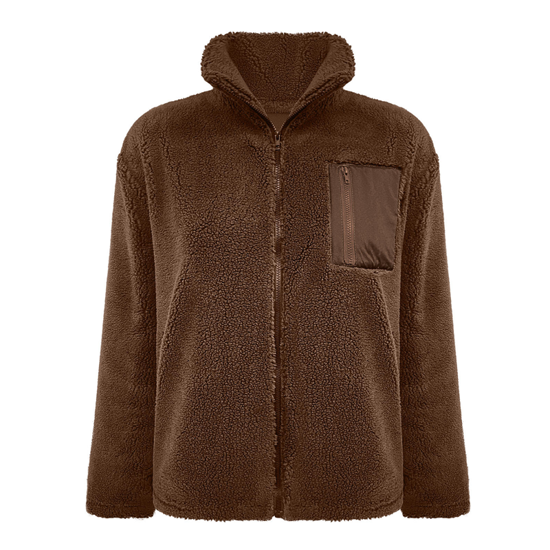 Damen warme Jacke mit Reißverschluss und Brusttasche