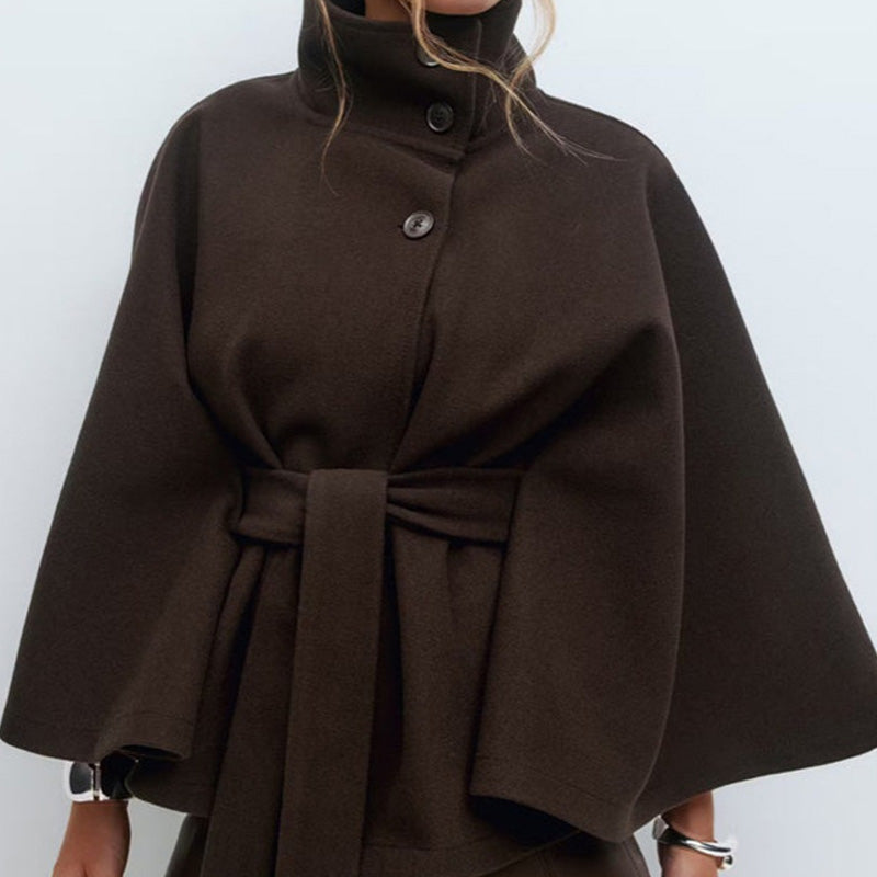 🔥Solange der Vorrat reicht 40 % Rabatt!🎉Damen Mantel im Cape-Stil mit Stehkragen und Gürtel