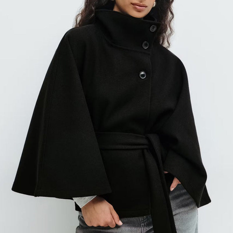 🔥Solange der Vorrat reicht 40 % Rabatt!🎉Damen Mantel im Cape-Stil mit Stehkragen und Gürtel