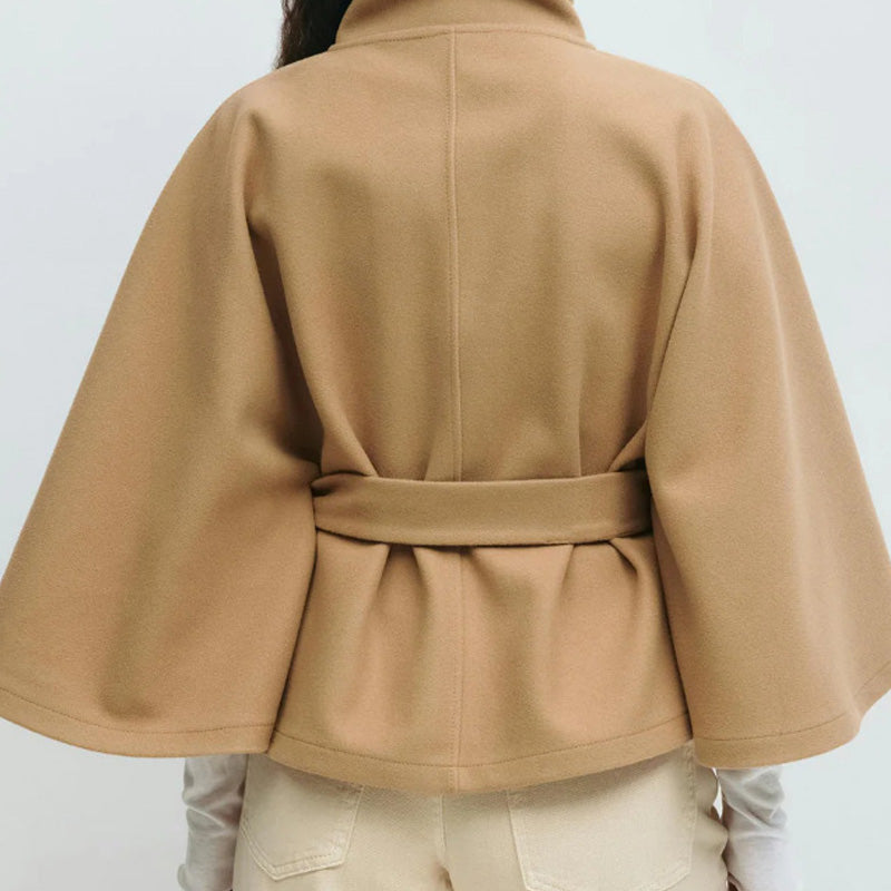 🔥Solange der Vorrat reicht 40 % Rabatt!🎉Damen Mantel im Cape-Stil mit Stehkragen und Gürtel