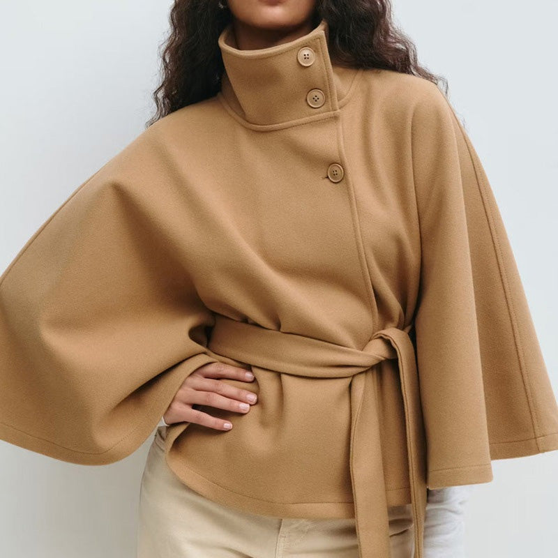 🔥Solange der Vorrat reicht 40 % Rabatt!🎉Damen Mantel im Cape-Stil mit Stehkragen und Gürtel