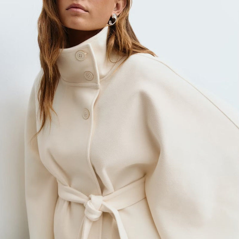 🔥Solange der Vorrat reicht 40 % Rabatt!🎉Damen Mantel im Cape-Stil mit Stehkragen und Gürtel