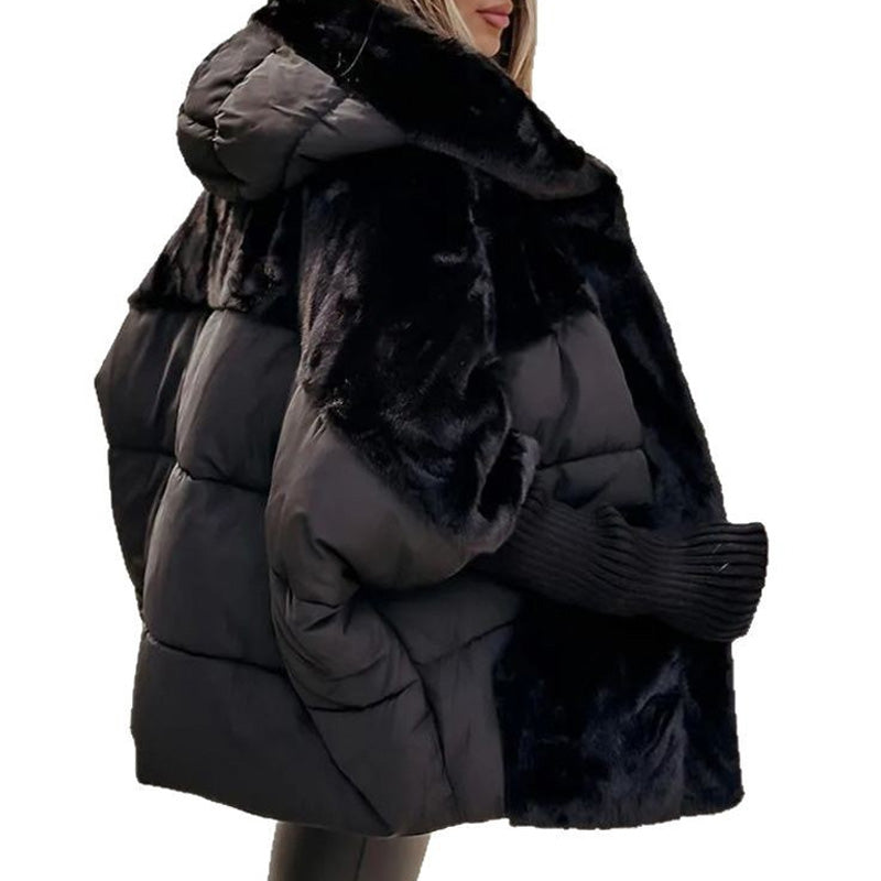 đ„Damen Oversized Pufferjacke mit Kapuze im Patchwork-Designđ„