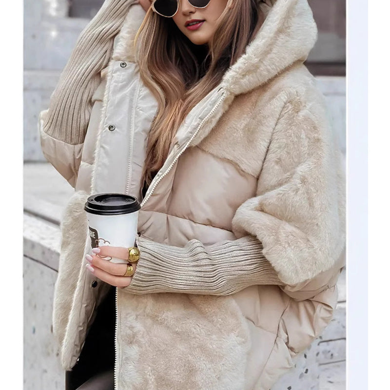đ„Damen Oversized Pufferjacke mit Kapuze im Patchwork-Designđ„