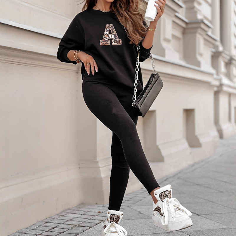 đ„Solange der Vorrat reicht 50% Rabatt!đ Damen Freizeit-Zweiteiler: Sweatshirt mit Buchstaben-Print & Hose