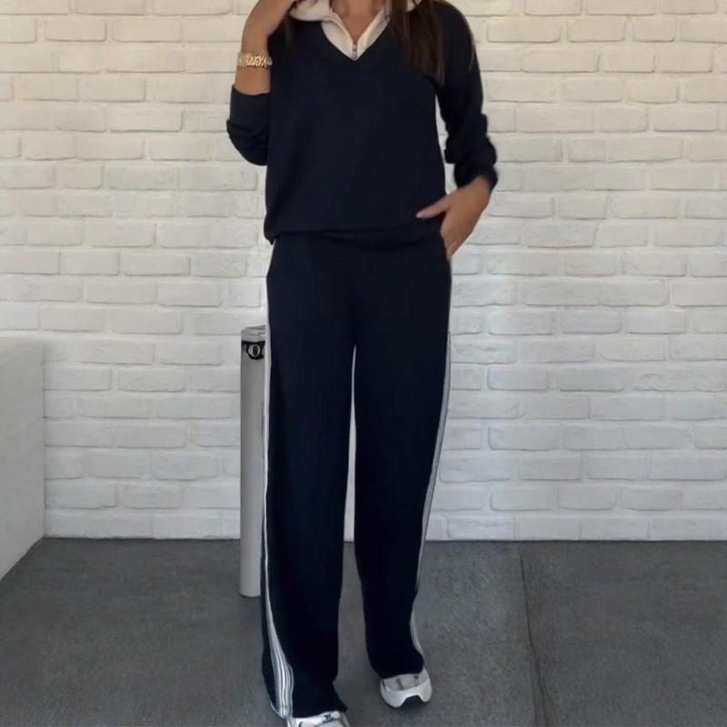 Women's Long Sleeve Lapel Top & Pants Set