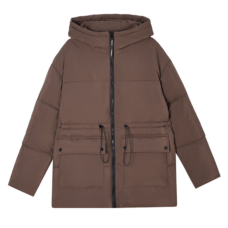 Warme, unifarbene Damen Steppjacke mit Kordelzug