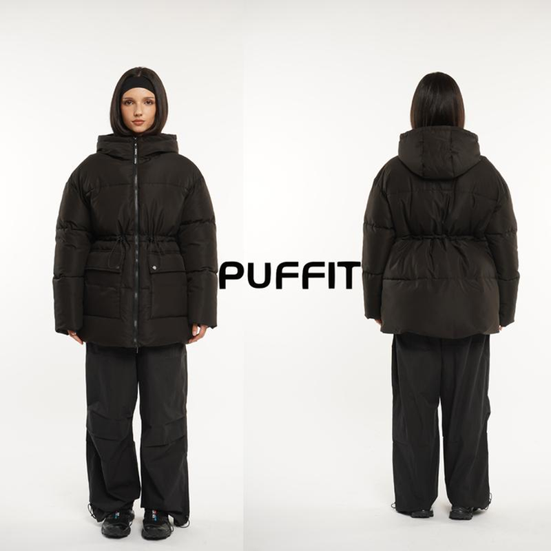 Warme, unifarbene Damen Steppjacke mit Kordelzug