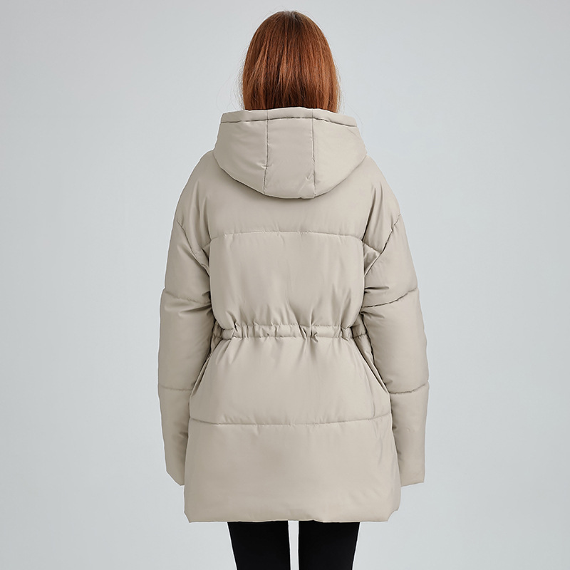 Warme, unifarbene Damen Steppjacke mit Kordelzug