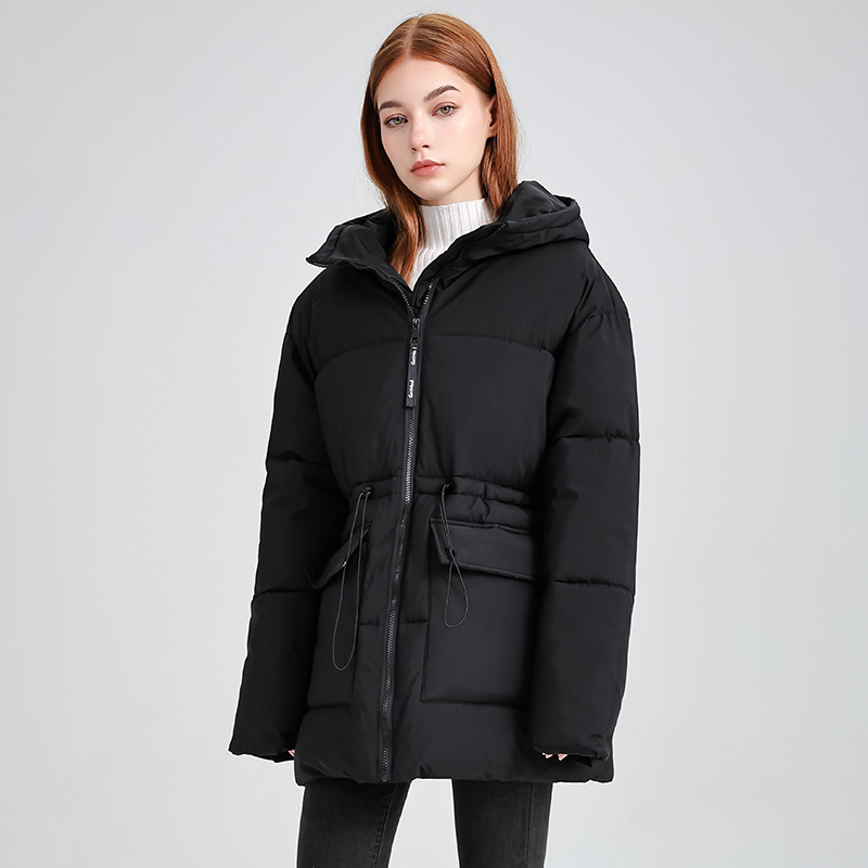 Warme, unifarbene Damen Steppjacke mit Kordelzug