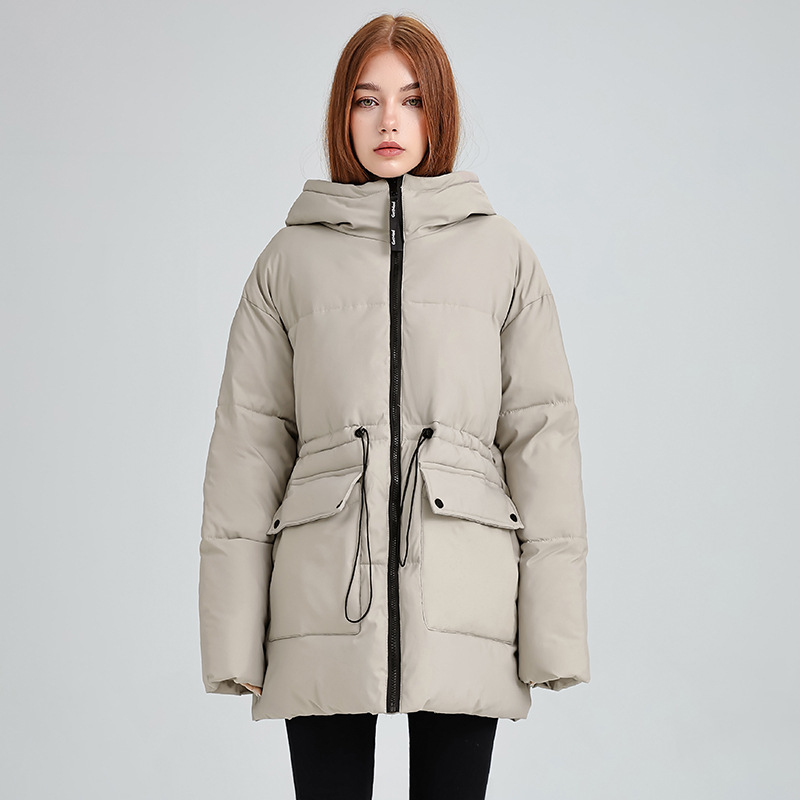 Warme, unifarbene Damen Steppjacke mit Kordelzug